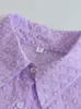 Kvinnors blusar HSA 2023 Kvinnor avvisar krage ruffles skjortor knapp upp lila chic chic topp lös koreansk mode lady blommor smal fit skjorta