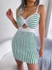 Robes décontractées pour femmes Striped Knitted Fashion Designer New Womens Spaghetti Strap Bodycon Dress