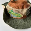 Berets Japanese Ancient Style Vintage Badge Fisherman Hat Parent-child Camping Drawstring Sunscreen Denim Jeans Bucket