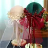 Hair Clips Barrettes French Aestheticism Red Bud Bow Headdress Bride Wedding Toast White Gauze Mori Exterior bridal Accessories 230619