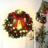 Decorative Flowers 30cm Christmas Wreath With Bow Balls Bells LED Light Flower Door Hanging Garland Ornaments Xmas Decorations For Home