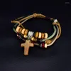 Bracelets porte-bonheur personnalité pierre naturelle bois Vintage fait à la main coloré trois couches bracelet bohême Bijoux Pulseras Hombre