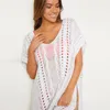 Costumi da bagno da donna Oversize con scollo a V Abito da spiaggia all'uncinetto bianco Cover Up Sarong Kaftan Tunica Plage Costume da bagno Ups Pareo Bikini Co