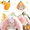 Stuffed Plush Animals 2in1 Cute Pig Plush Flip Fruit to Bunny Pillow Stuffed Lop Ear Rabbit Plushie Toys Kids Gift 230617