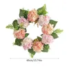 Decorative Flowers Hydrangea Door Wreath 15.7inch Artificial Pink And Purple Spring With Green Leaves For Front Garden Wall Home Decor