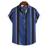 Men's Casual Shirts Men's Striped Short-sleeved Shirt European Code Fashion Printing