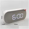 Skrivbordklockor Portable Digital Display Alarm Clock Night Light Round Oval Mirror LED Large Bedside Drop Delivery Home Garden de DHO90
