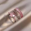 Anillos de racimo boda de cobre no ajustable Zirconia cúbica rosa en forma de corazón Color plata anillo de compromiso de lujo regalo de aniversario para mujer