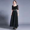 Party Dresses Fashion Evening Dress 2023 Black Lace Gothic Vintage Long Design Formal Slim Elegant Lady Robe Clothing G678