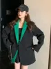 여자 정장 고급 럭셔리 블랙 블레이저 여성 긴 슬리브 재킷 사무실 숙녀 느슨한 한국 패션 여성 의류
