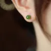 Studörhängen Natural Hetian Jade Green Ear Studs Simple Luxury Sense For Women Light lämplig Daily Wear Party Jewelry