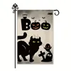 1 peça, bandeira de jardim de boas-vindas de linho de gato preto Boo Halloween (12 x 18 polegadas) decorações de casa de fazenda ao ar livre para jardim de outono, impressão frente e verso à prova d'água,