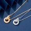 Original designer Carter Double Ring Gold Plated 18K Buckle Necklace Pendant Light Luxury Collar Chain Straight 544S