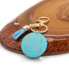 New Foreign Trade Keychain Personalized Creative Circular Wood Chip Key Hanger