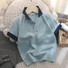 Polos 4-12 Anos Crianças Meninos Camisa Pólo Moda Verão Algodão Malha Respirável Gola Turn-down Tops Simples Azul T-Shirt 230617