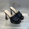 Zapatillas de verano para mujer, zapatos de mujer de punta cuadrada de cuero genuino a la moda, zapatos de tacón alto sexis de fondo grueso, zapatillas de playa para mujer, zapatos 42