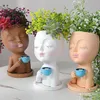 Vases Visage Tête Planteur Plante Succulente Pot De Fleur Résine Récipient Avec Trous De Vidange Pot De Fleurs Figure Jardin Décor Ornement De Table 230617