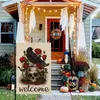 1pc, Halloween Dark Garden Flag Linen 12*18in Rose Skull Crow Welcome Banner Yard Decoration Banner