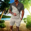 Мужские спортивные костюмы гавайской рубашки поло 2 куска наряды летний спортивный костюм роскошные мужчины кокосовые пальмы модный пляжный каникул набор с коротким рукавом 230619