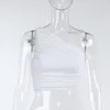 Kvinnors tankar 2023 One Shoulder Crop Top Women Sexig ärmlös Ruched Y2K Tank Summer White Black Blue Orange Plain Short Camis