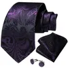 Bow Ties Purple Paisley Luxury Men Silk Tie Set Handduk Manschettknappar Business Wedding Party Accessories 8cm Wide Neck Gift