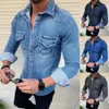 Herrspåriga vårens hösten denim skjortor män topp långärmad jeans skjortor för män enkelbröstade casual skjortor kemis homme 230619