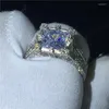 Pierścienie klastra Vintage Female Court Pierścień 925 Srebrna Princess Cut CZ Wedding Wedding Wedding For Women Finger Jewelry