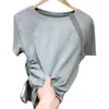 Casual Jurken Ontwerp Katoen Trekkoord T-shirt met lange mouwen voor dames 2023 Zomer Onregelmatige Niche Half Top Kleding