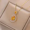 Chains Trendy Women's Sea Blue Oval Stone Pendant Necklaces Inlaid With Zircon Jewelry For Women Accessories