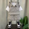 Ensembles de vêtements Teenage Boy Summer Stripe Outfits Baby Kid Children Polo Set Boy Thin Short Sleeves Patchwork Shirt Shorts 2 Pc Casual Suit 230617