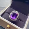 Cluster Rings 2023 Big Size Natural Amethyst Ring Real 925 Silver Women's Good Process Simple Atmosphere 10 14mm