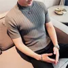 Herrtröjor Herrens high-end casual Short Sleeve Sticking Sweatermale High Collar Slim Fit Stripe Set Head Knit Shirts Plus Size S-4XL 230619