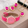 Wristwatches Women's Watch Necklace Ring Earrings Set Female's Gift For Mother's Day PU Strap Casual Quartz Good-looking MU8669