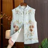 Ethnische Kleidung 2023 Chinesischen Stil Blume Gedruckt Top Weste Orientalischen Vintage Frauen Retro Casual Verbesserte Vielseitig Täglichen Mantel