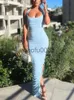 Casual Dresses Weiyao Bodycon Maxi Dress for Women 2023 Mesh Sexig mantel Stropplös rygglös ärmlös Split Club Party Pink Evening Dress Long J230619