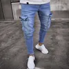 Męskie dżinsy plus size S-4xl Mężczyźni czarny kieszonkowy Jogger Jogger Dżinsy Casual Fashion Elastic Slim Denim Pants Streetwear Hip Hop Biker 230619