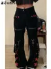 Pantalones cortos de mujer SUCHCUTE Gothic Vendaje Jean Dark Academic Cintura baja Pantalones de pierna ancha Harajuku Vintage Emo Hip Hop Pantalones de mezclilla Estilo punk 230619