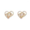 Stud Earrings Korean Fashion Super Flash Zircon Love Earring Sweet Pearl Temperament For Women's Jewelry Wedding Party Gift