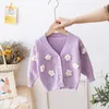 Pullover Fashion Baby Girl Zimowe ubrania Flower Cardigan dla dzianiny Sweter Miękki jesienna odzież wierzchnia 230619