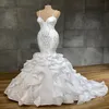 Spaghetti Crystal Mermaid Wedding Dresses Beading Ruffles Chapel Long Train Appliqued Bridal Gowns vestido de noiva 20212170