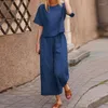 Kvinnors tvåbitar byxor 2023 Kvinnor Bomullslinne kostym Fashion Corth Mante och Long Solid Color Casual Loose Summer Set Dress