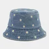 BERETS 2023 Four Seasons Denim Flower Embroidery Bucket Hat Fisherman Autdoor Travel Sun Cap for Men and Women 181