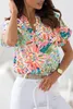 Partihandel Abstract Floral Print Button Up Polyester Long Sleeve Tops Shirts For Women