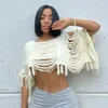 Women's Swimwear 2023 Sexy Tassel Knitted Beach Cover Up Women Summer Trend Hollow Out Short Pullover Crochet Top Bikinis Cover-ups Loose