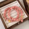 Strand Minar Chic Pink Color Natural Stone Crystal Bracelets For Women Girl Glass Flower Hollow Ball Pendant Beaded Bracelet