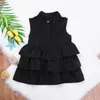 Girl Dresses Summer Cute Black Green Ball Gown Girls Kid Party Dress Sleeveless O Neck Cake Ruffled Tutu Bubble 2-6 Years