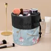 Cosmetic Bags Coloranimal Cherry Blossoms Prints Daily Use Portable Bag Reusable Soft Cylindrical Ladies Organizer Barrel Organizers