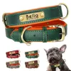 Dog Collars Leashes Customized Leather ID Nameplate Collar Soft Padded Dogs Free Engraving Name for Small Medium Large Adjustable 230619