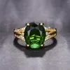 Кластерные кольца стиль темперамент овальный имитация Изумрудное турмалиновое открытое кольцо 18K Золото.