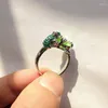 Cluster Ringen Leuke Kikker Vorm Vinger Ring Vintage Groene Zirconia Hold Crystal Voor Vrouwen Boho Animal Engagement